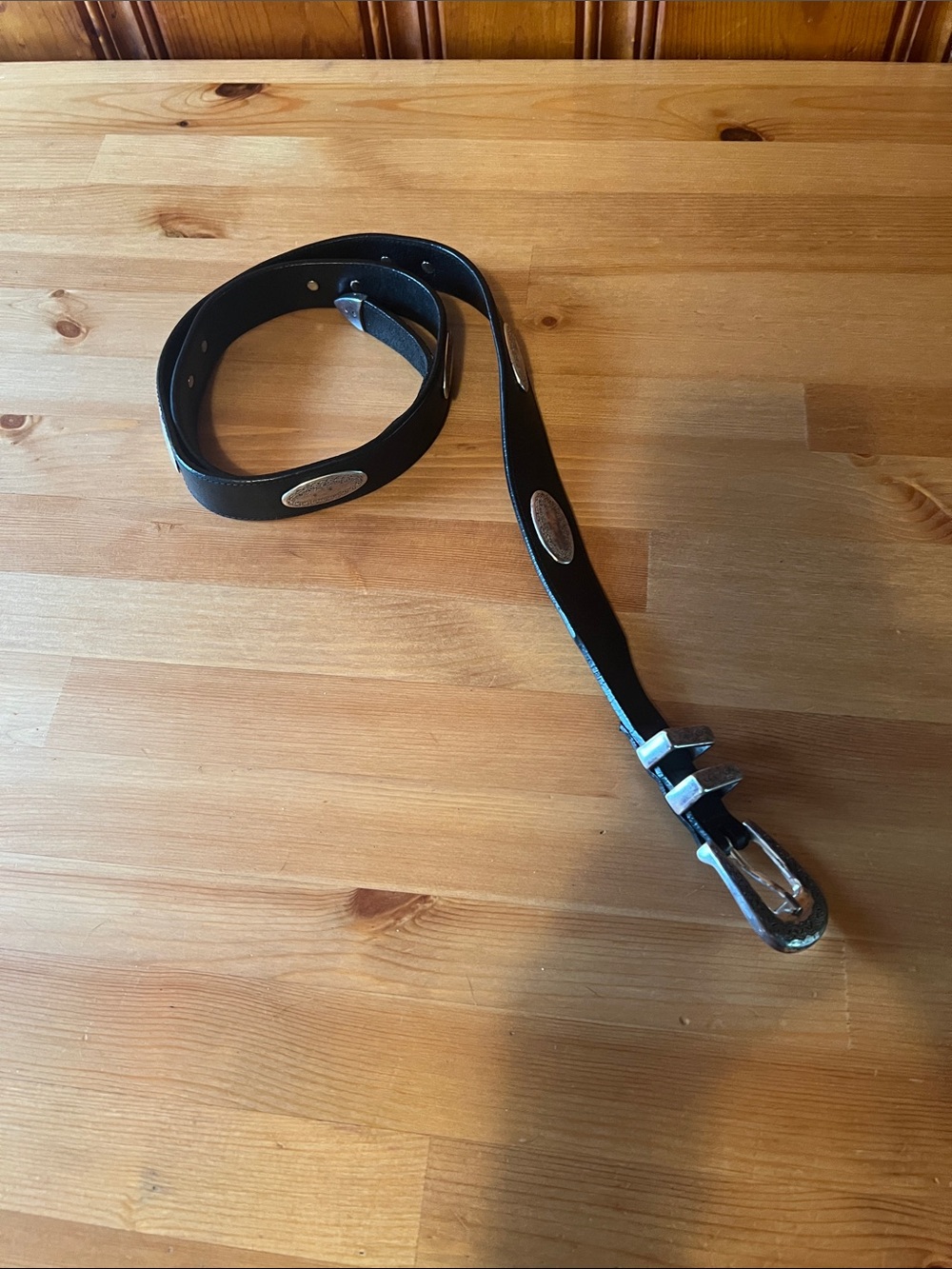 Black Leather Women’s Belt with Silver Accents